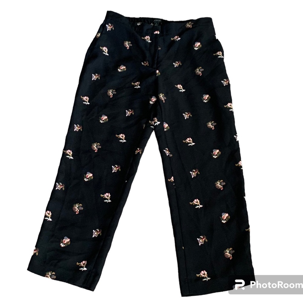 Ann Taylor Floral Print Black Dress Casual Pants size M Cottage Boho